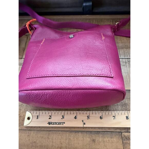 White Stuff Crossbody Bag Womens Mini Dark Purple Mini Fern Pebbled Leather - Picture 12 of 14